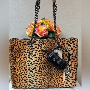 Betsey Johnson Leopard XOTOTE-L BM30065 Tote Bag - NWT w/ Bonus Studded Pouch